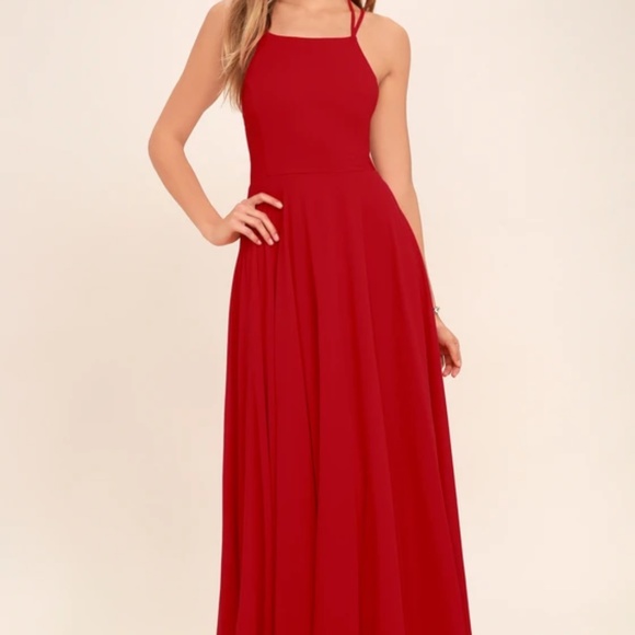 Lulu’s Strappy To Be Here Red Lace-Up Maxi Dress - Picture 2 of 3